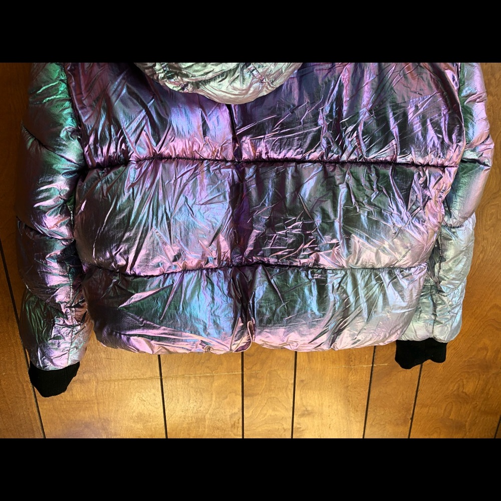 NWOT Ultra Rare Fashion Nova Hologram Iridescent Puffer Jacket Coat Size L - Picture 12 of 13